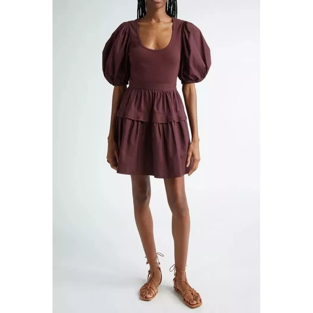 Ulla Johnson Tilda Puff Sleeve Mini Dress Bordeaux Wine Red NWT Size L $390